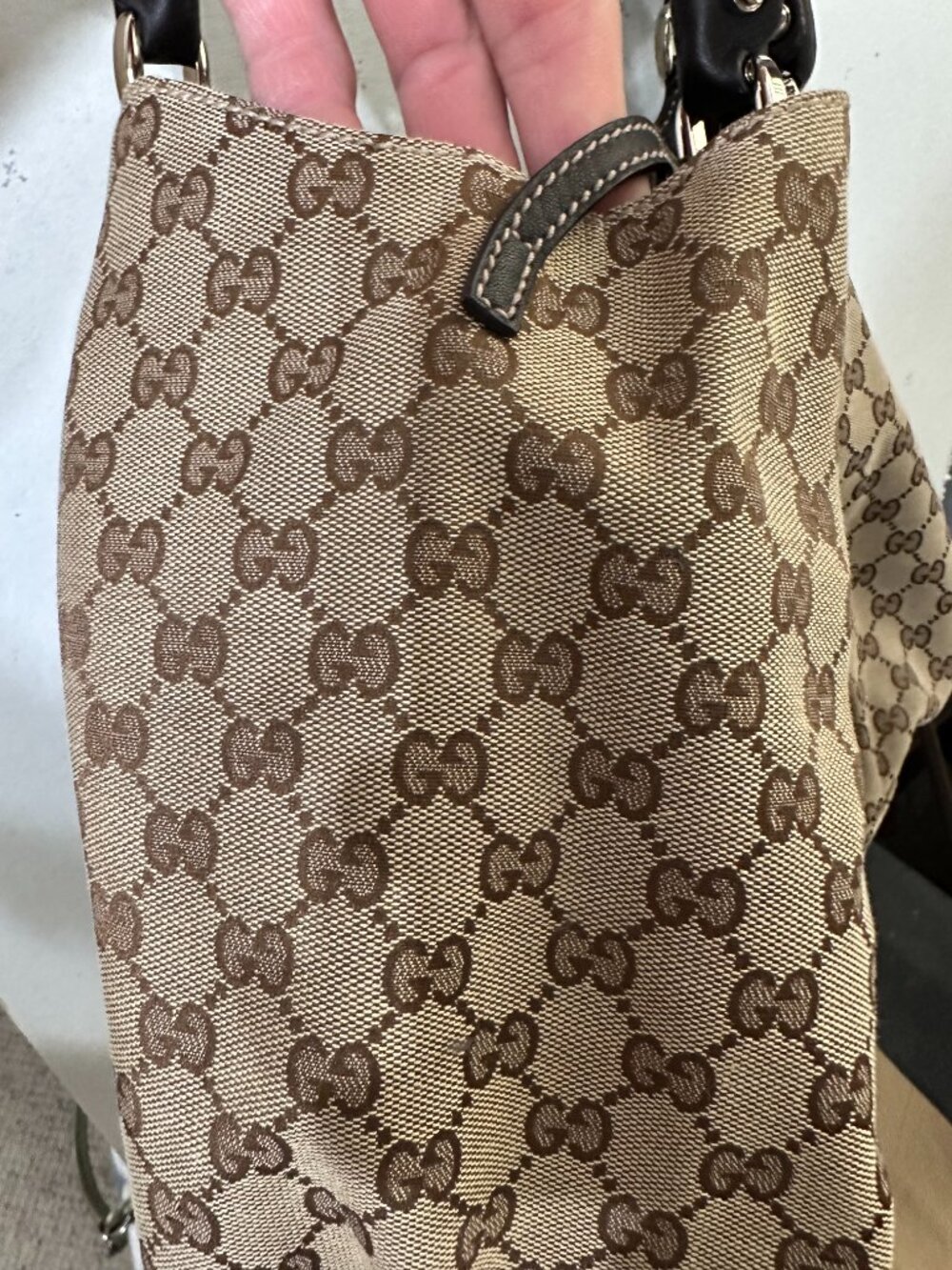Gucci Abbey D-Ring GG Canvas Hobo Shoulder Bag Brown Serial 189685 - Picture 9 of 10